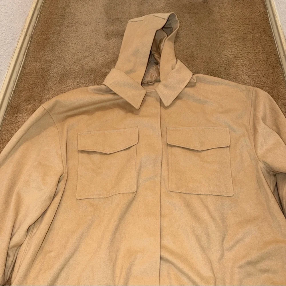 ASOS Design Curve Beige Oversized Hooded Shacket‎ Jacket - Women's Neutral Coat